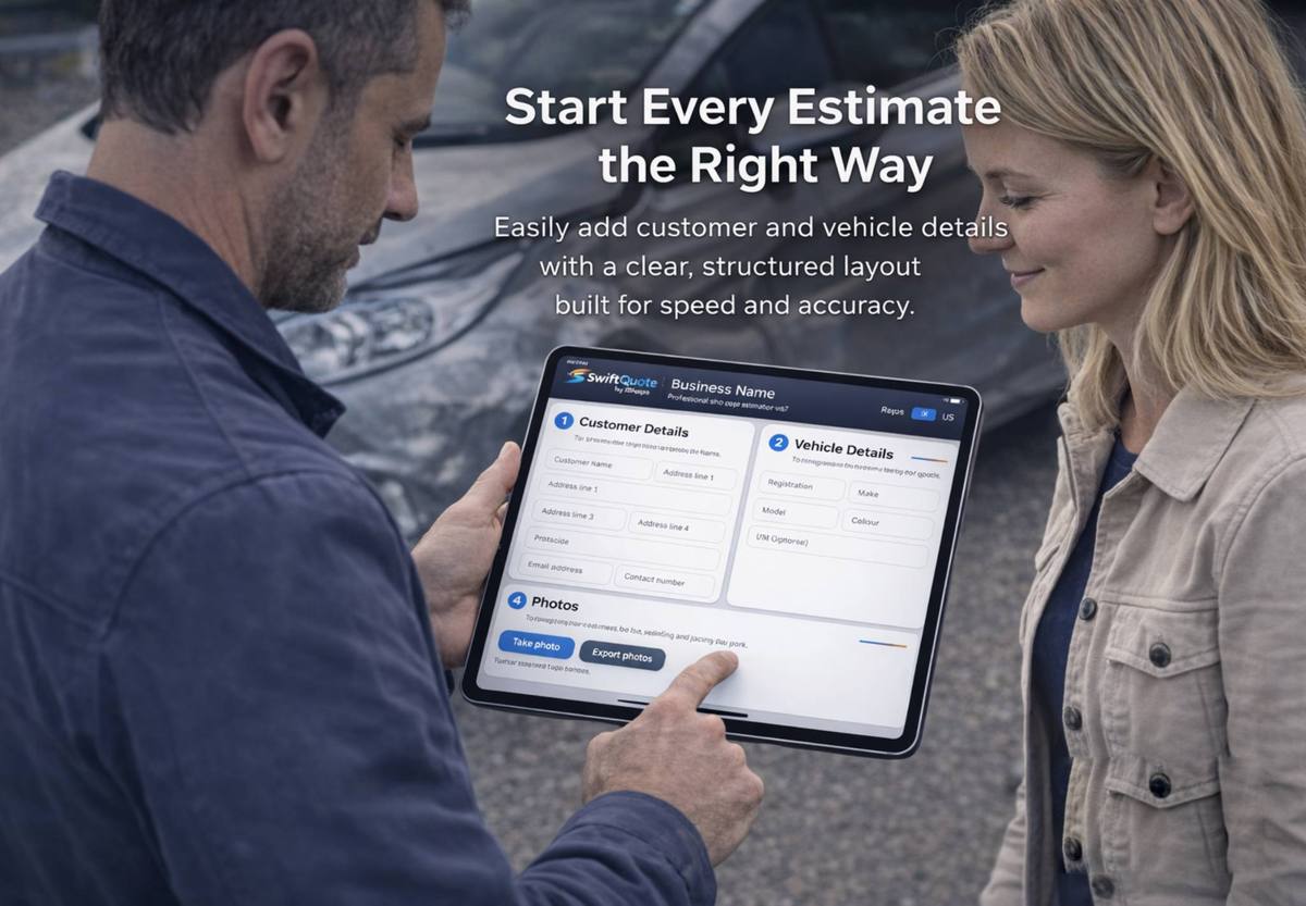 SwiftQuote Solo customer and vehicle details screen