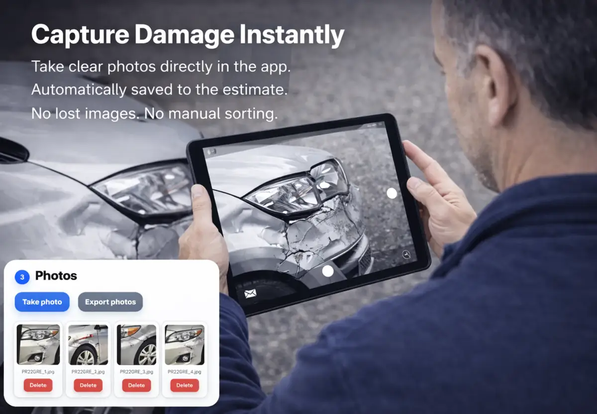 SwiftQuote Solo damage photos screen