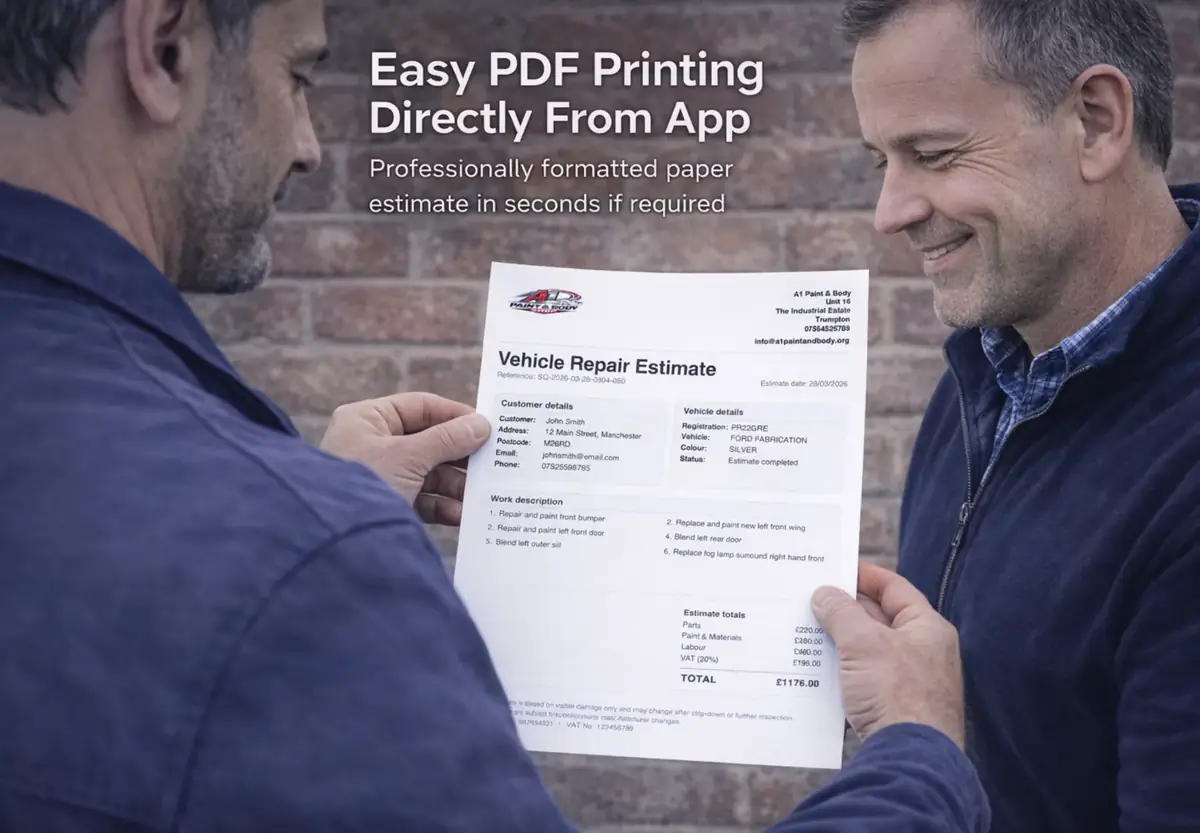 SwiftQuote Solo repair estimate PDF screen