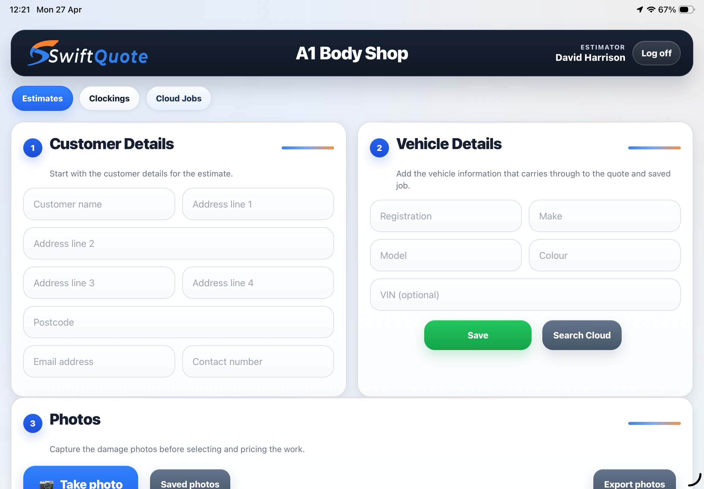 SwiftQuote Teams estimate workflow on iPad